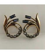 Carl Art Vintage Blue Rhinestone Screw Back Earrings 1940s gold filled Stylish - $24.75