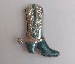 Vintage Blue &amp; Silver Floral Spurred Cowboy/Cowgirl Boot Broach Lapel Hat Pin - £5.81 GBP