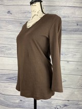 Chicos 0 True Color Tee Shirt Womens S 4 V Neck 3/4 Sleeves Brown 100% C... - $9.00