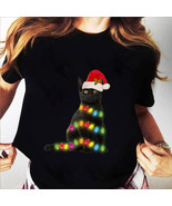 Black Cat christmas light funny cat lover christmas T-shirt, Unisex T-shirt - £16.23 GBP - £26.78 GBP