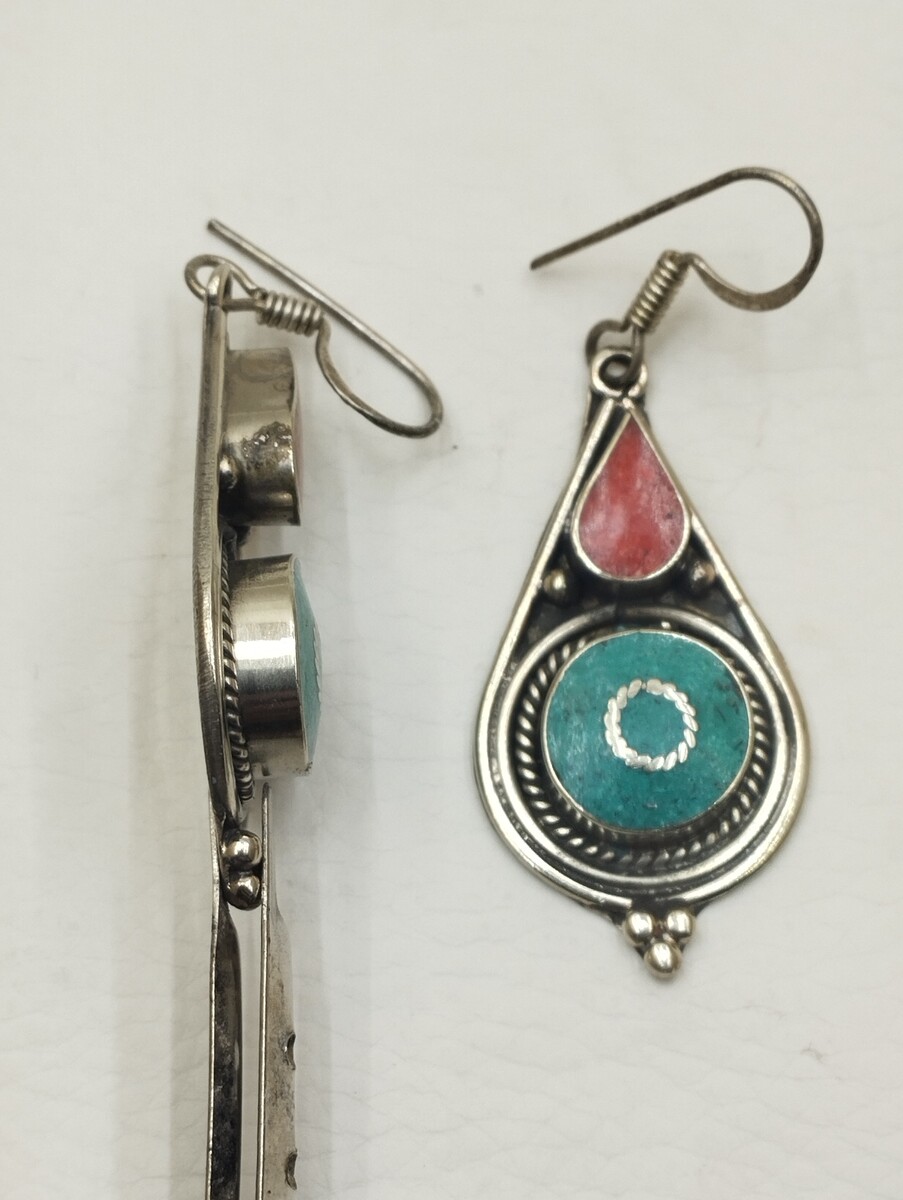 Handmade Ethnic Silver Dangle Earrings with Colorful Gemstones Item image 3