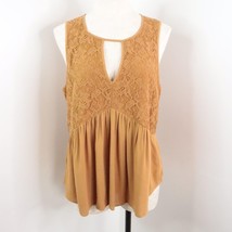 Maurices Women&#39;s M Burnt Yellow Lace Trim Sleeveless Blouse Tank Top - £11.73 GBP