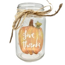 Jar Vase 5.5 x 3 Clear Give Thanks Pumpkin Straw String Bow New - £9.33 GBP