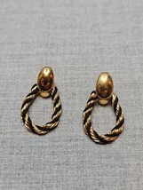 Vintage Gold Tone Oval Hoop Rope Texture Black/Gold Earrings, 1.25&#39;&#39; - $9.99
