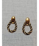 Vintage Gold Tone Oval Hoop Rope Texture Black/Gold Earrings, 1.25&#39;&#39; - $13.99 CAD