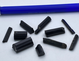 14grams Black Tourmaline crystals 10pcs 6 to 8mm in dia. lustrous shiny ... - $19.80