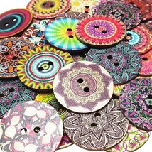 Mix Pattern 30Pcs 2&quot;(50Mm) Large Wood Buttons Craft Sewing Button (Mix P... - £15.73 GBP