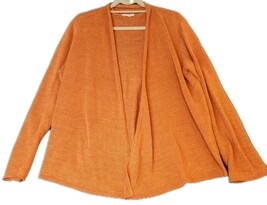 Eileen Fisher Womens Sz L Linen Open Front Cardigan Sweater Orange Drape... - $39.55