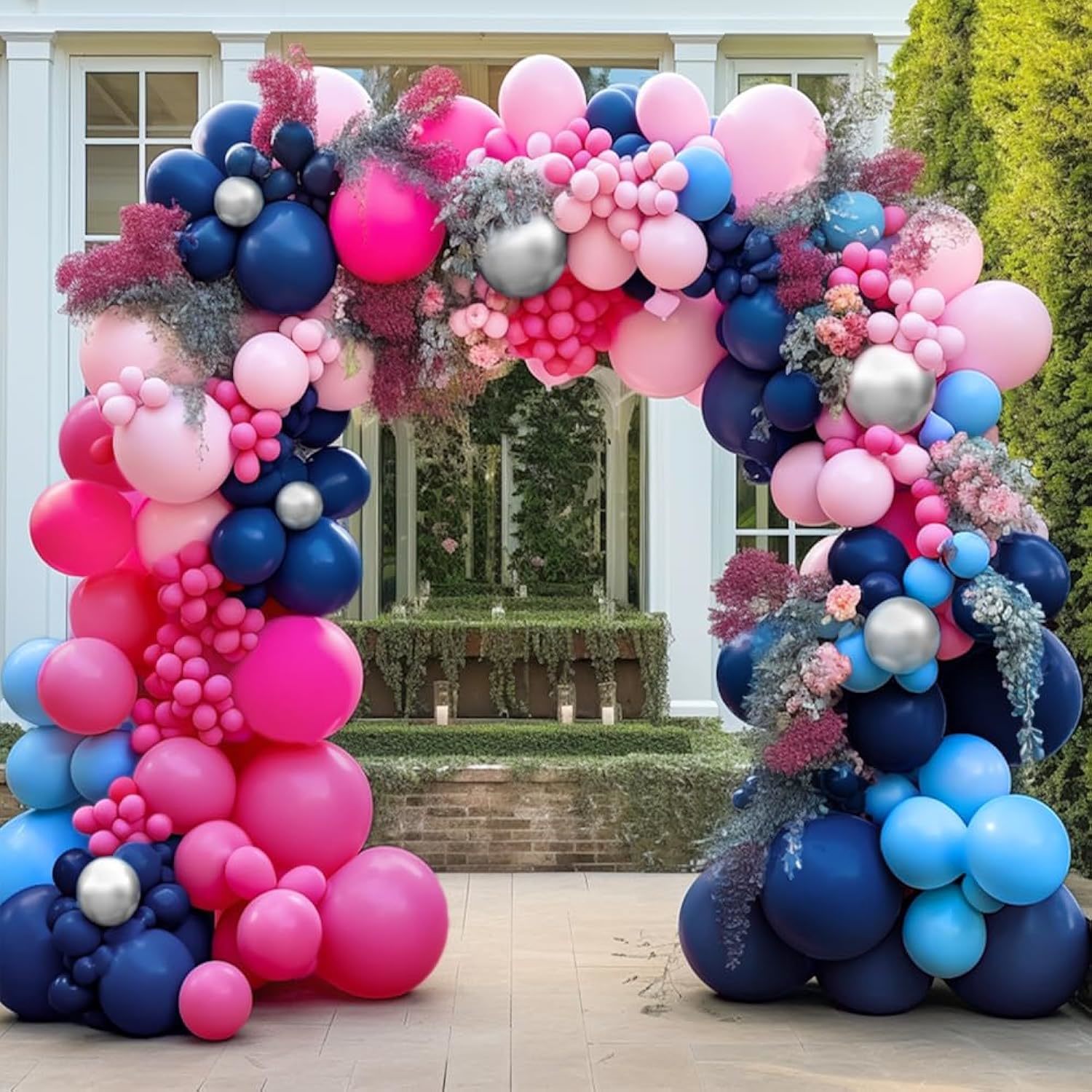 Navy Blue Pink Balloon Garland Double Stuffed Dark Blue Hot Pink Balloons Pastel