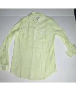 Size 0 CHICOS Blouse top Lime Green Tab Sleeve Gauzy Hidden Button UP V ... - $22.06