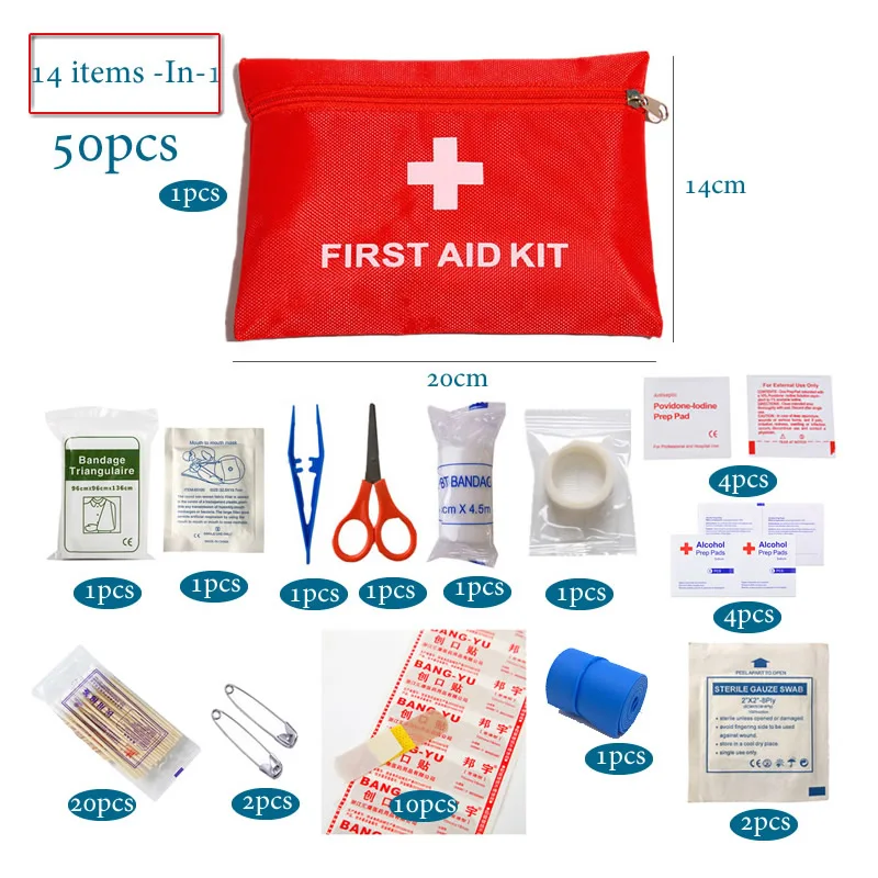 14 Items/Set Person Portable Outdoor Waterproof First Aid Kit For Family Or Trav - £84.15 GBP