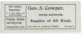 Geo. S. Cowper vintage advertising blotter typewritter office printing v... - $14.00
