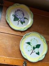 Lot of 2CBK Ltd. Yellow &amp; Green w Purple &amp; White Hydrangea Flowers Heavy Ceramic - £9.02 GBP