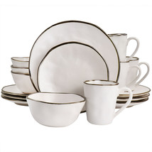 Elama Modern 16 Piece Stoneware Dinnerware Set in Matte White with Gold Rim - $135.13