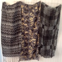 Womens Gray Black Scarf Wrap Shawl Fringe Chevron &amp; Animal Print Golden - €22,52 EUR