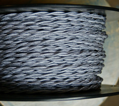 Silver Twisted Cloth Covered Wire Vintage Lamp Antique Lights Rayon - £1.10 GBP