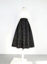 Women Black Tweed Midi Skirt Winter Holiday Outfit  A-line Midi Pleated Skirt  image 6