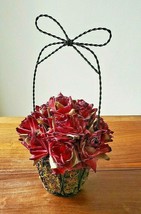 Artificial Fall Bouquet Of Roses In A Black Intertwined Wired Basket - £23.45 GBP