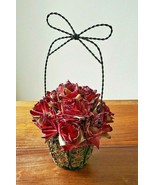 Artificial Fall Bouquet Of Roses In A Black Intertwined Wired Basket - £23.32 GBP