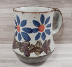 Studio Pottery Hand Thrown Brown Gray Blue Stoneware 10 oz. Coffee Mug Cup - £10.64 GBP