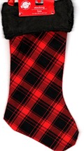 Christmas Holiday 18 Inch Classic Red and Black Plush Felt/Velvet Stockings - £8.72 GBP