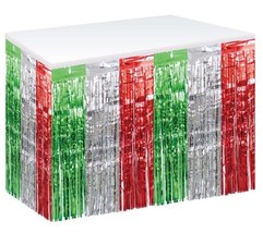 Red, Silver &amp; Green Metallic Table Skirt Decor Happy Birthday Party Cele... - £13.63 GBP