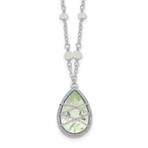 Sterling Silver 18&quot;Green Amethyst &amp; Rainbow Moonstone Necklace - £75.50 GBP