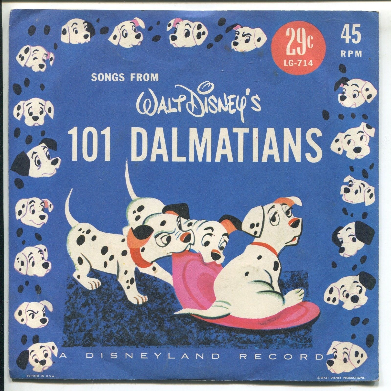 Vtg 1960s Songs From Walt Disney's 101 Dalmations 45 RPM 7" LG-714 Disneyland - $19.99
