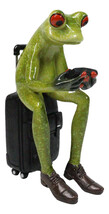 World Traveler Green Frog With Slack Shoes Sitting On Suit Case Luggage ... - $27.99