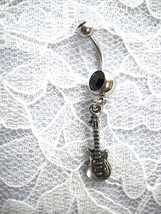 New Usa Pewter Electric Guitar Musical Charm On Dbl Black Cz Belly Button Ring - £4.77 GBP