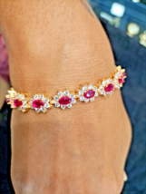 15Ct Ovalschliff Labor Erstellt Rubin &amp; Diamant Tennis Armband 14k Gelb - $133.18