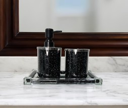 Three Piece Black Silver and Clear Glass Bling Bathroom Accessory Set - $405.85 CAD