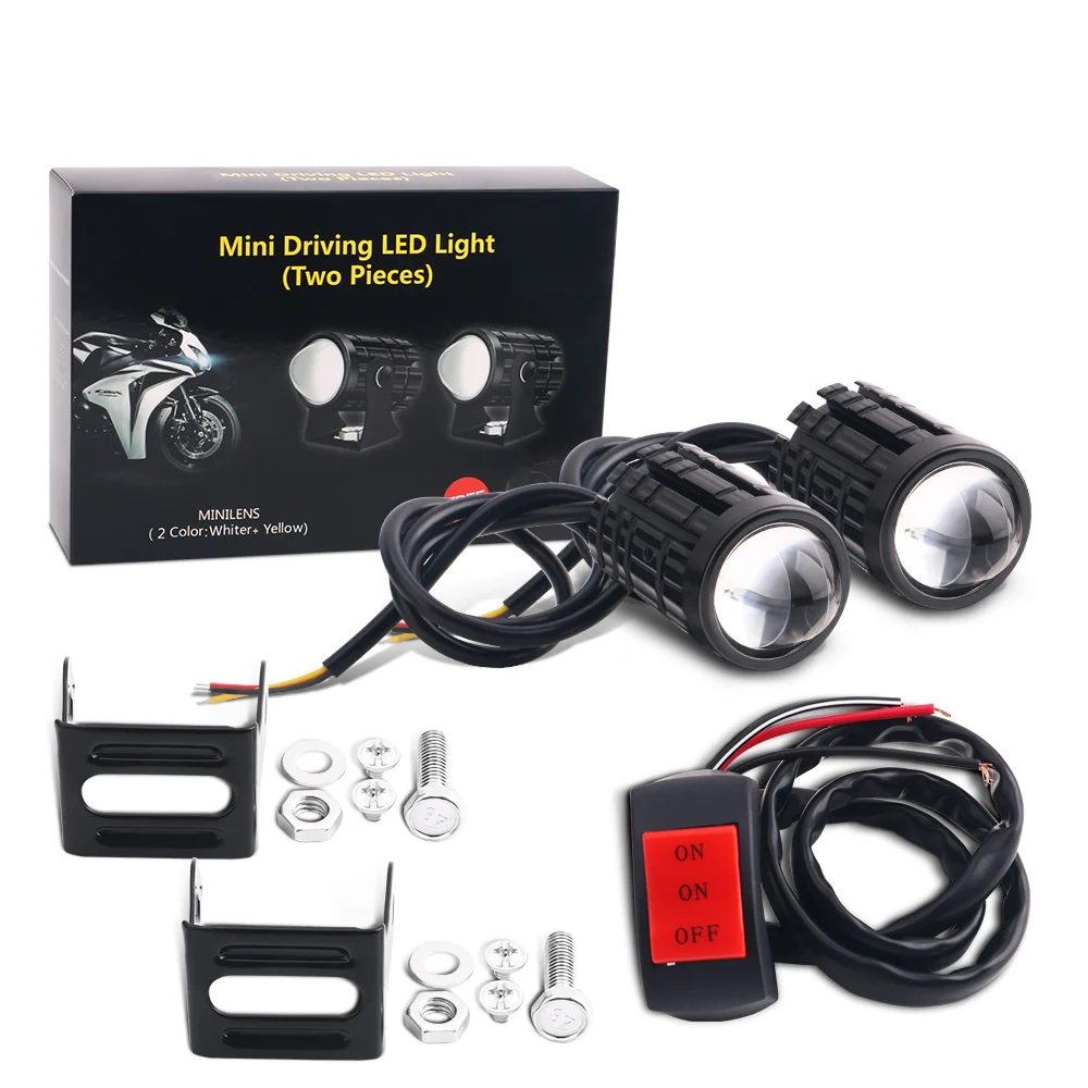 2PCS Universal Motorcycle LED Headlight Projector Lens Dual Color ATV Scooter - £15.12 GBP