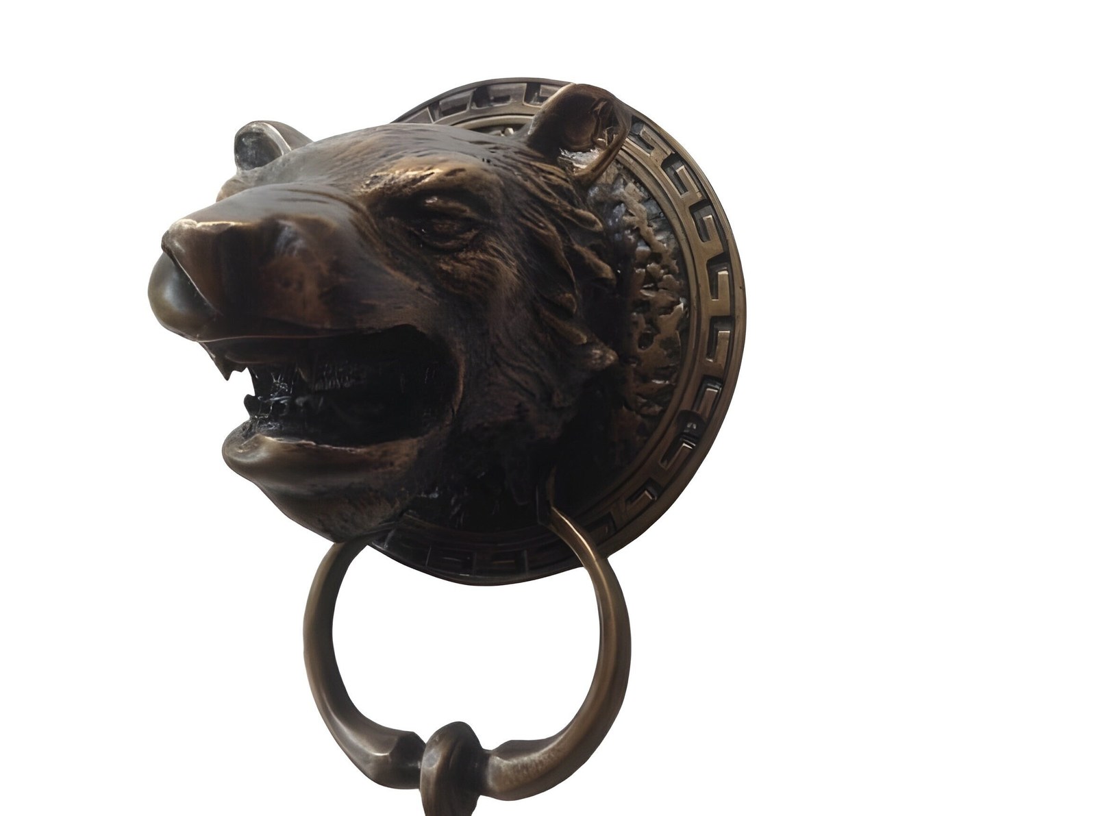 Vintage Tiger Statue Door knocker Earrings 5.5&quot; Antique Brass Ring Doorbell - $105.00