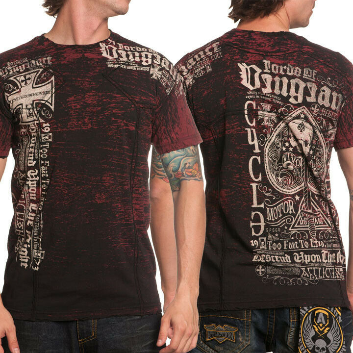 Primary image for Affliction Renegade Lords Of Vengeance A10208 Skull Top Hat Mens TShirt Red S-2X