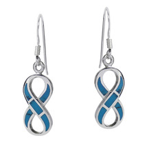Love Forever Infinity Symbol Blue Turquoise .925 Silver Earrings - £17.72 GBP