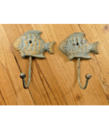 2 CAST IRON FISH COAT HOOKS RACK TOWEL BATH NAUTICAL HAT HALL TREE SUNFISH - $296.84 MXN