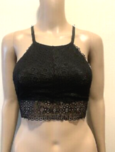 Kensie Women&#39;s Lace Black T-Back Bralette Top Lightly Lined Size L NWT - $9.49