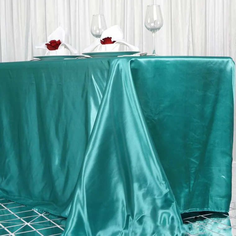 Turquoise - 90x156&quot; Rectangle Satin Tablecloth Wedding Party Banquet Events - £26.65 GBP