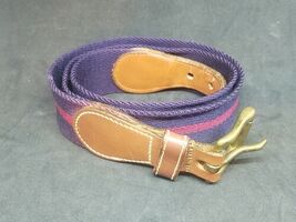 Dooney &amp; Bourke Blue Wool Surcingle Belt Leather Trim Brass Buckle 6933 32 - $31.17