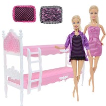 Doll Furniture Bunk Bed For Barbie Doll Pillow  &amp; Pajamas Coat 12&#39;&#39; Doll Bed Toy - £22.28 GBP