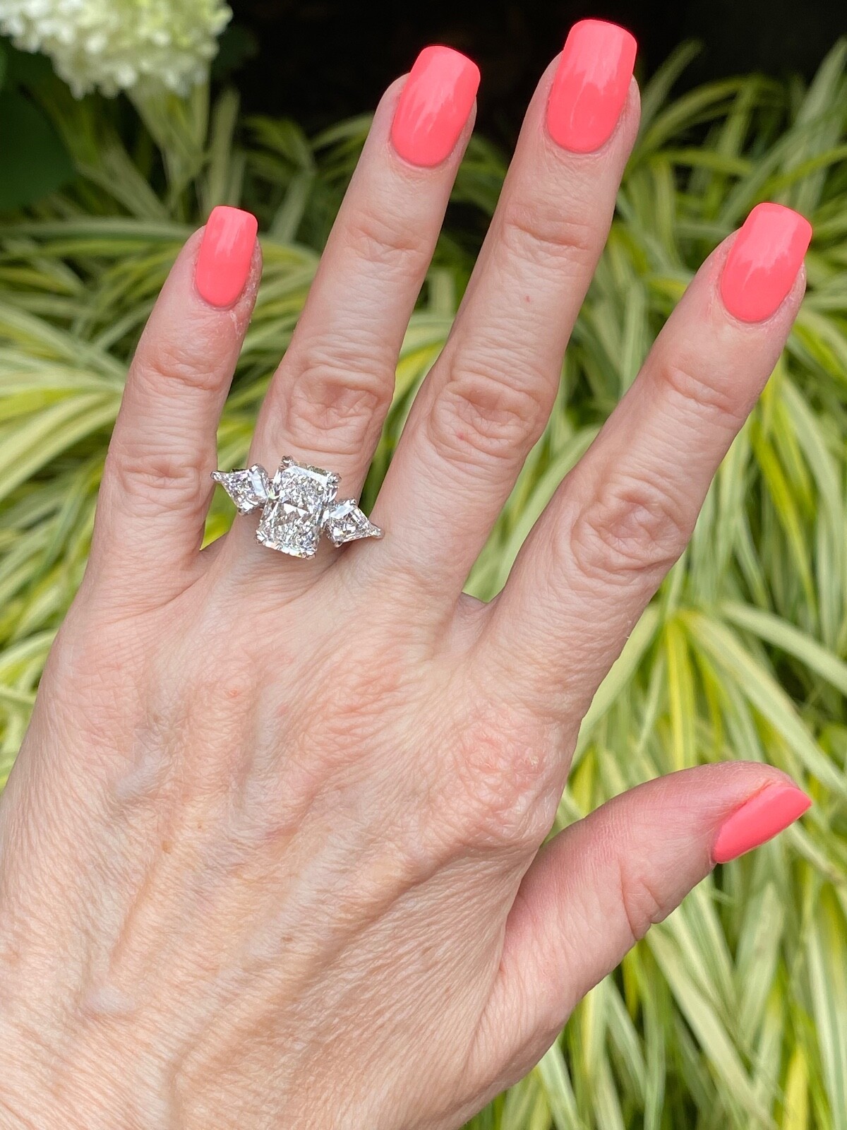 3 Stone IGI 5.06 Ct F-VS1 Radiant Cut Lab Grown Diamond Engagement Ring 14k Gold Item image 10