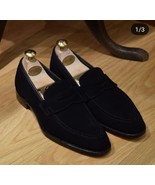 Black Moccasins Suede Leather Vintage Loafer Slip Ons Handcrafted Men Shoes - $205.14 CAD+