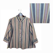 NorthStyle Womens 2X Tunic Rainbow Striped Button Up Ribbed Top 3/4 Sleeve Top - £16.90 GBP