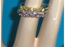 Avon Sterling Silver CZ Marquise Rings Set Size 8-1/2 Pink Yellow Clear - £19.64 GBP