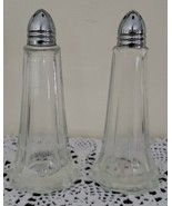 1 oz ~ 4.38&quot; x 1.88&quot; x 1.88&quot; ~ Clear Glass Salt and Pepper Shakers ~ Chr... - €29,96 EUR