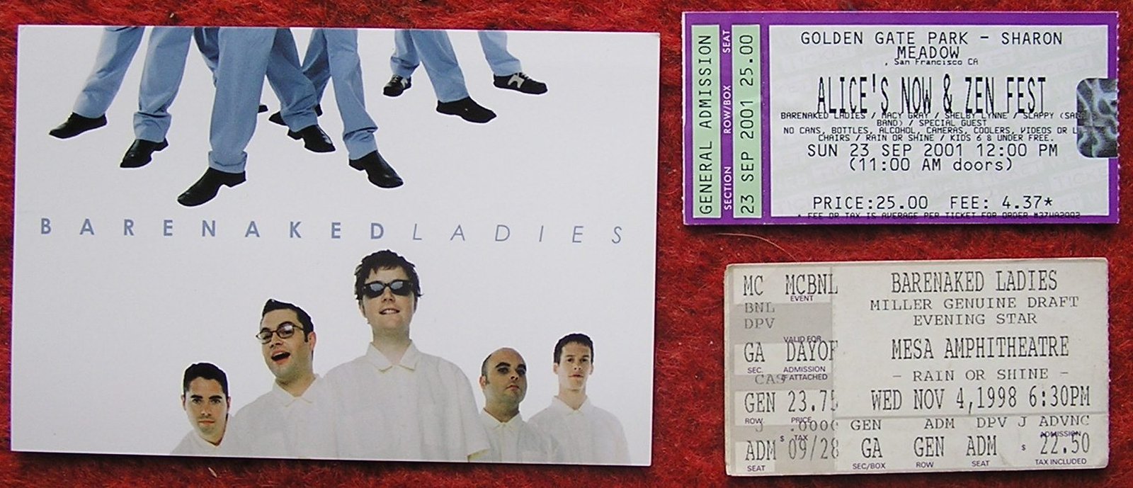BARENAKED LADIES 3PC LOT TICKET STUBS Fan Club POSTCARD 1998 MESA AMP Go... - $14.75