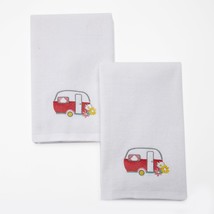 Camper Trailer White Pink Hand Towels 2-Pc Floral Embroidered Retro Gift... - $14.46