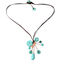 Spiky Splash Reconstructed Turquoise &amp; Synthetic Coral Sunburst Necklace - £9.34 GBP