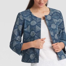 Eileen Fisher Blazer Hand-Printed Indigo Organic Cotton Round Neck - $34.64